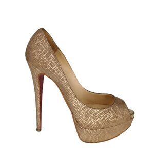 Christian Louboutin Lady Peep 150 Gold Glitter Platform Heels